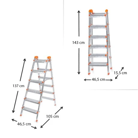 Double Step Perilla metal ladder 6+6 steps 137cm.