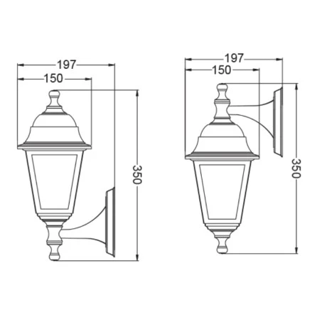 Wall sconce - Lantern IP44 E27 color black 15x19.7x35cm.