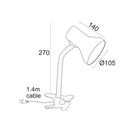 Desk lamp with clip E27 40W metal color white 10.5x14x27cm.