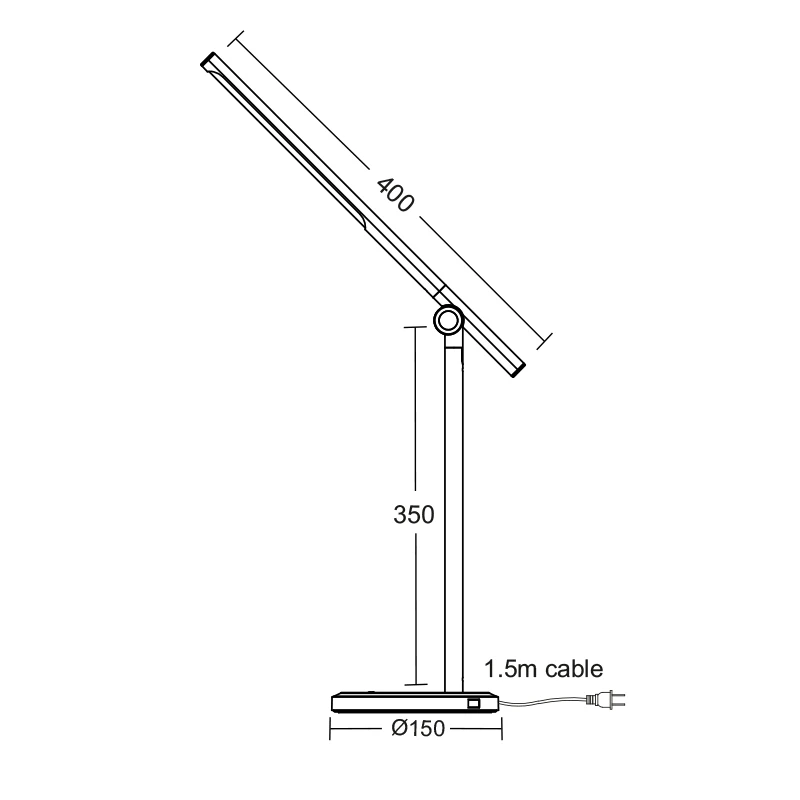 Touch LED desk lamp with USB charger metallic color black 40x15x35cm.