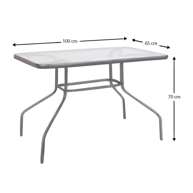 Metal garden table with tempered glass in anthracite color 100x65x70cm