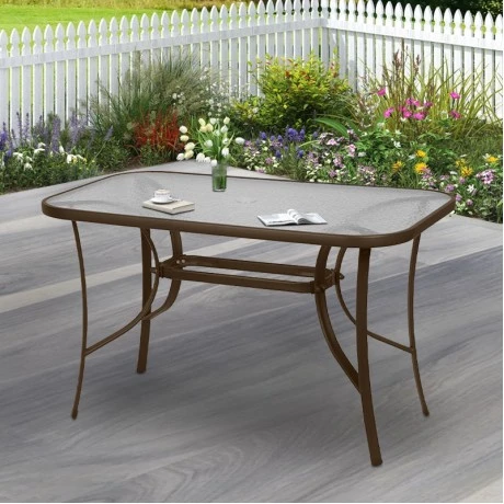 Metallic garden table with tempered glass in brown color 120x70x72cm.