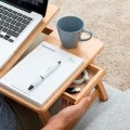 Side table for laptop foldable from bamboo natural color 53,5x34x21-27cm.