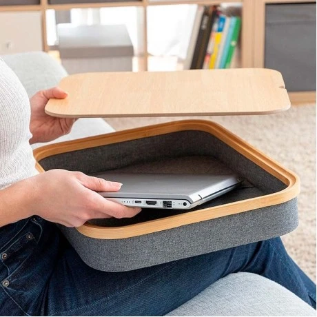 Larage laptop stand with storage space made of MDF - fabric 40.5x33x6.5cm.