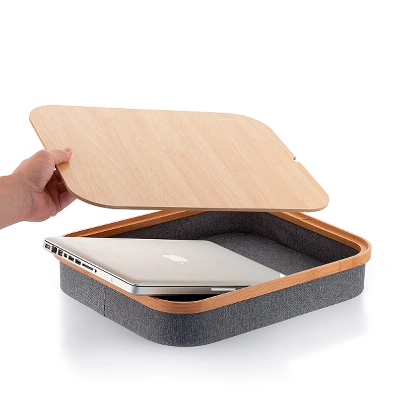 Larage laptop stand with storage space made of MDF - fabric 40.5x33x6.5cm.