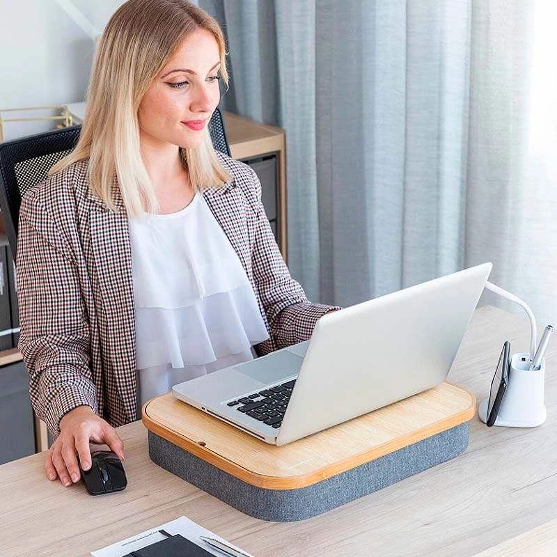 Larage laptop stand with storage space made of MDF - fabric 40.5x33x6.5cm.