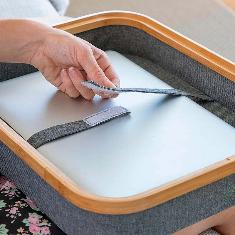 Larage laptop stand with storage space made of MDF - fabric 40.5x33x6.5cm.