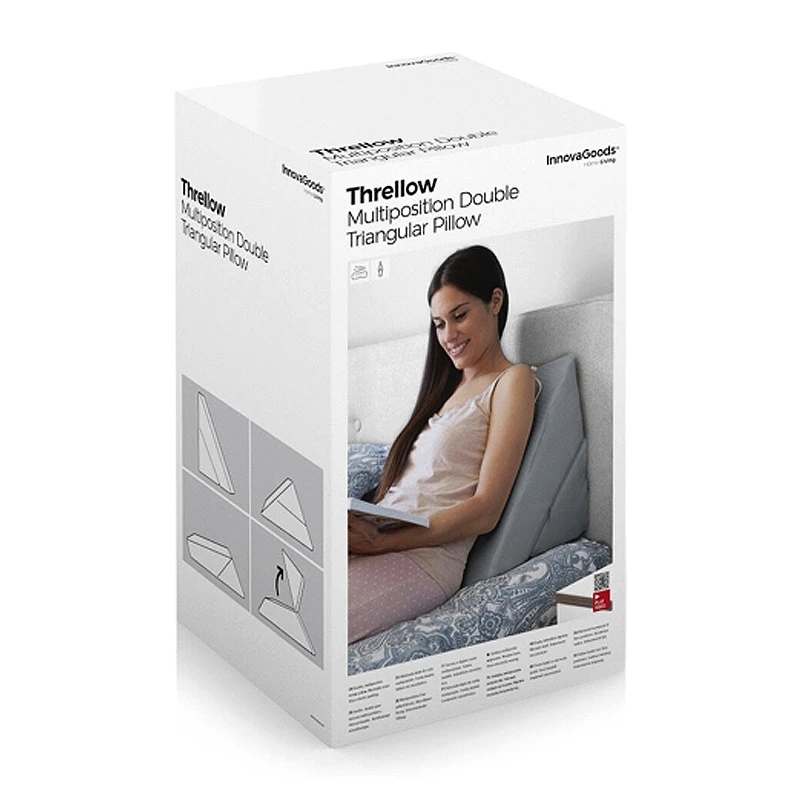 Triangular double wedge pillow Threllow color gray 60x40x24cm.