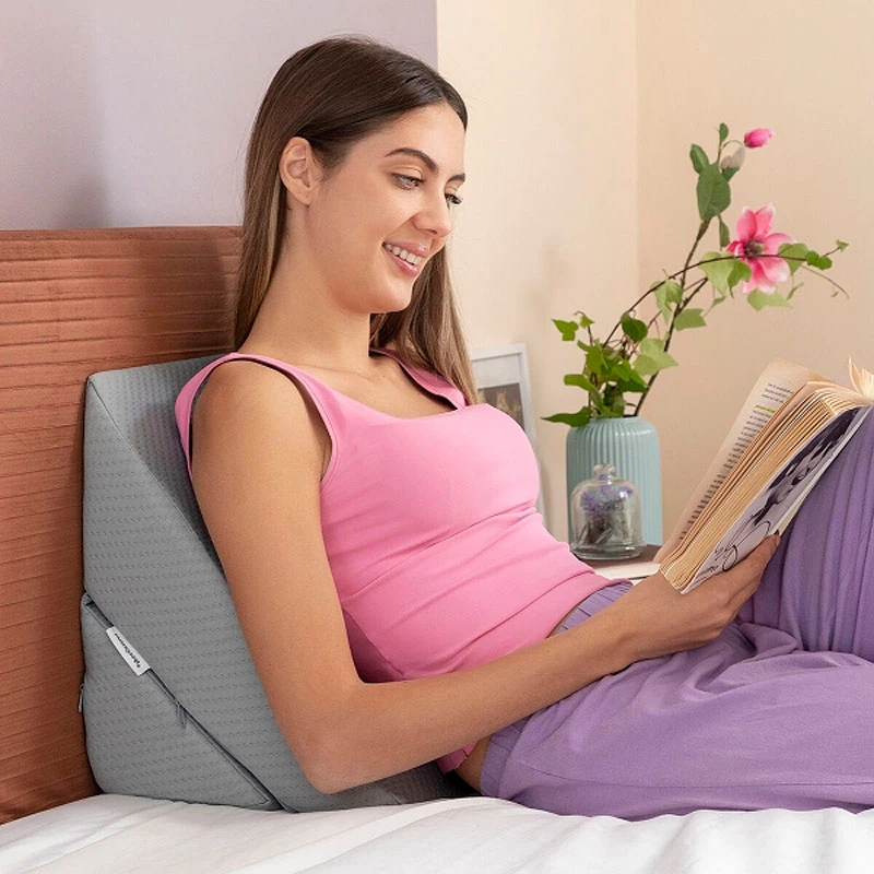 Triangular double wedge pillow Threllow color gray 60x40x24cm.