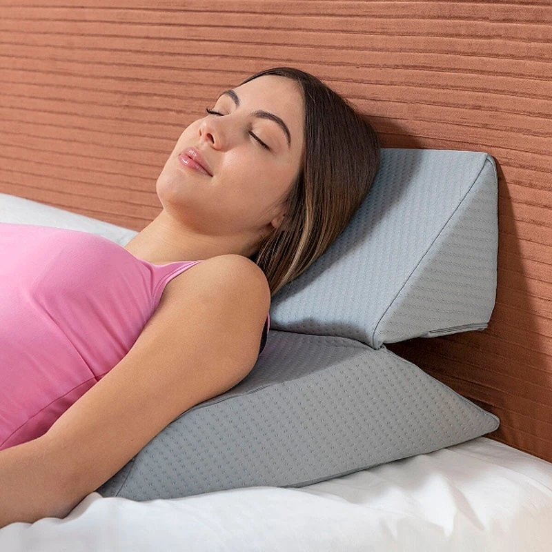 Triangular double wedge pillow Threllow color gray 60x40x24cm.