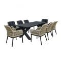 ALLEY Set Alu Table 220x94+8 Armchairs Anthracite/Wicker Natural