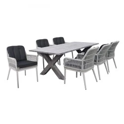 ALLEY Set Alu Table 180x94+6 Armchairs Grey/Cushion Anthracite ALLEY Set Alu Table 180x94+6 Armchairs Grey/Cushion Anthracite