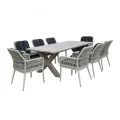 ALLEY Set Τραπεζαρία Κήπου ALU & Rope Grey-Μαξιλ.Ανθρακί: Τραπέζι 220x94 + 8 Πολυθρόνες