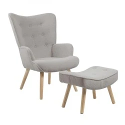 ALMA Set Armchair & Stool Natural/Teddy Light Grey Fabric (K/D)
