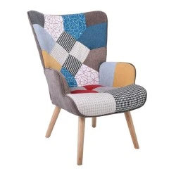Πολυθρόνα - Μπερζέρα Alma ύφασμα patchwork - φυσικό πόδι 69x76x97εκ. Πολυθρόνα - Μπερζέρα Alma ύφασμα patchwork - φυσικό πόδι 69x76x97εκ.