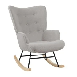 ALMA Rocking Armchair Teddy Light Grey Fabric/Black Frame/Natural Base (K/D) ALMA Rocking Armchair Teddy Light Grey Fabric/Black Frame/Natural Base (K/D)