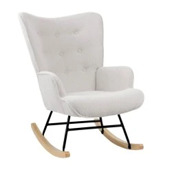 ALMA Rocking Armchair Teddy White Fabric/Black Frame/Natural Base (K/D) ALMA Rocking Armchair Teddy White Fabric/Black Frame/Natural Base (K/D)