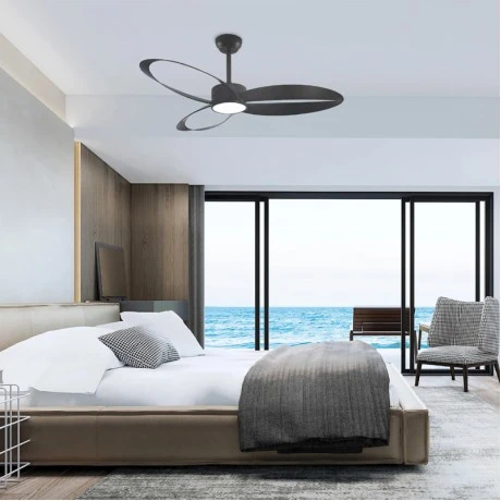 Ceiling fan FANGS423B with remote control and Dimmable Led - DC45W - black color 132cm.