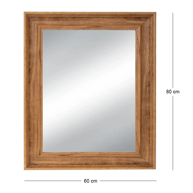 LIGHT BROWN PLASTIC RECTANGLE MIRROR (WOOD EFFECT) 60X80CM