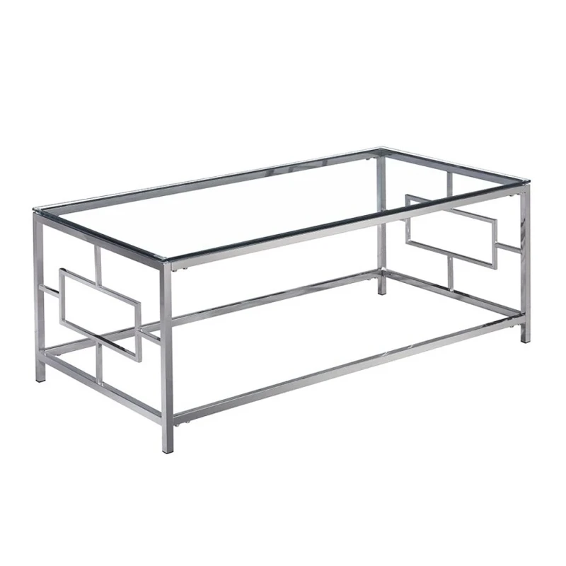 SILVER STAINLESS STEEL COFFEE TABLE 120X60X45 CM WITH CLEAR GLASS TOP