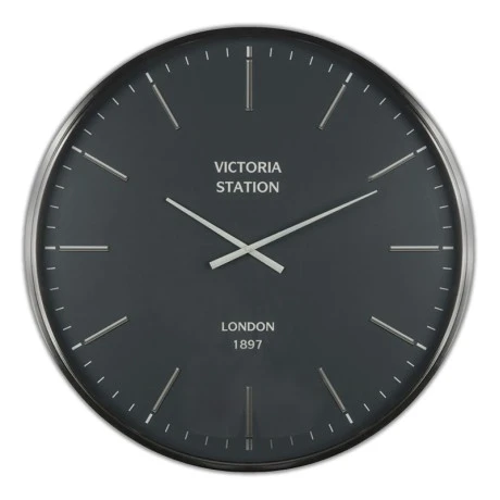 OVERSIZED SILVER AND BLACK WALL CLOCK VICTORIA STATION 75x6CM