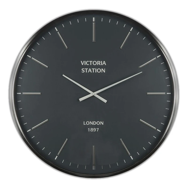 OVERSIZED SILVER AND BLACK WALL CLOCK VICTORIA STATION 75x6CM