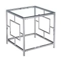 SILVER STAINLESS STEEL SIDE TABLE 55X55X55 CM WITH CLEAR GLASS TOP