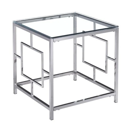 SILVER STAINLESS STEEL SIDE TABLE 55X55X55 CM WITH CLEAR GLASS TOP