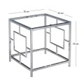 SILVER STAINLESS STEEL SIDE TABLE 55X55X55 CM WITH CLEAR GLASS TOP