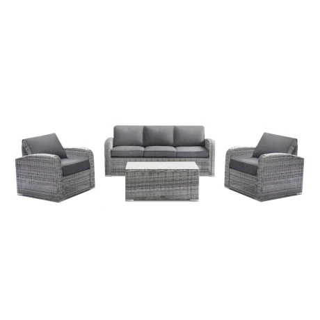 BELMAR Living Set Σαλόνι Κήπου ALU:3Θέσ+2 Πολυθρόνες+Τραπέζι Wicker Grey White,  Μαξιλ.Γκρι