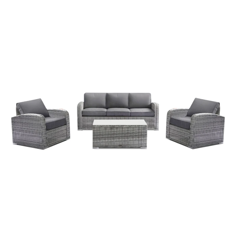 BELMAR Living Set Σαλόνι Κήπου ALU:3Θέσ+2 Πολυθρόνες+Τραπέζι Wicker Grey White,  Μαξιλ.Γκρι