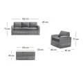 BELMAR Living Set Σαλόνι Κήπου ALU:3Θέσ+2 Πολυθρόνες+Τραπέζι Wicker Grey White,  Μαξιλ.Γκρι