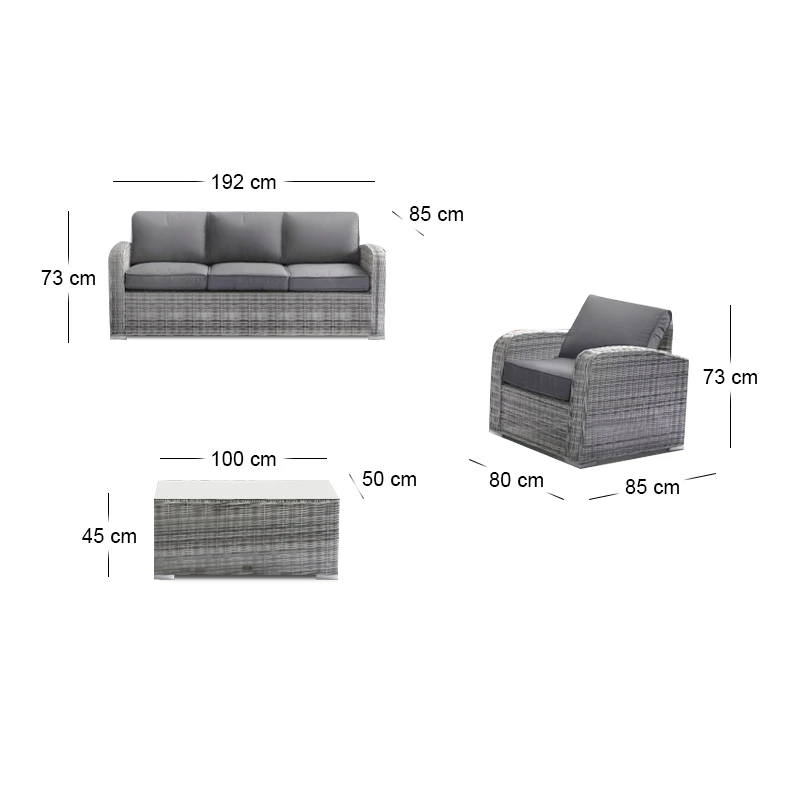 BELMAR Living Set Σαλόνι Κήπου ALU:3Θέσ+2 Πολυθρόνες+Τραπέζι Wicker Grey White,  Μαξιλ.Γκρι