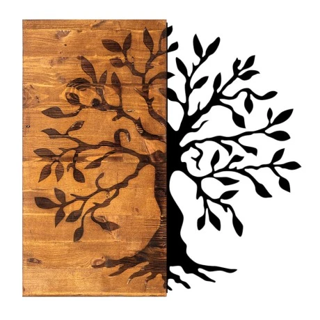 Agac Tree Megapap wooden - metal wall art in walnut - black color 58x3x58cm.