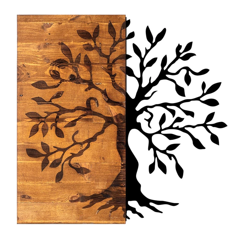 Agac Tree Megapap wooden - metal wall art in walnut - black color 58x3x58cm.