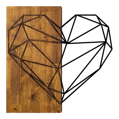 Heart Megapap wooden - metal wall art in walnut - black color 58x3x58cm.
