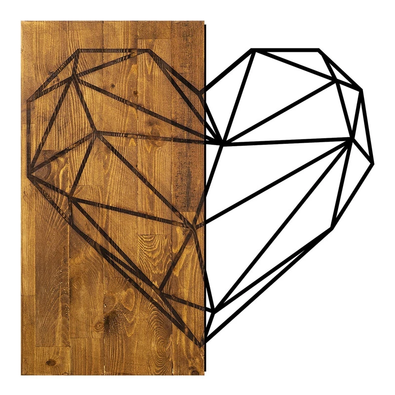 Heart Megapap wooden - metal wall art in walnut - black color 58x3x58cm.