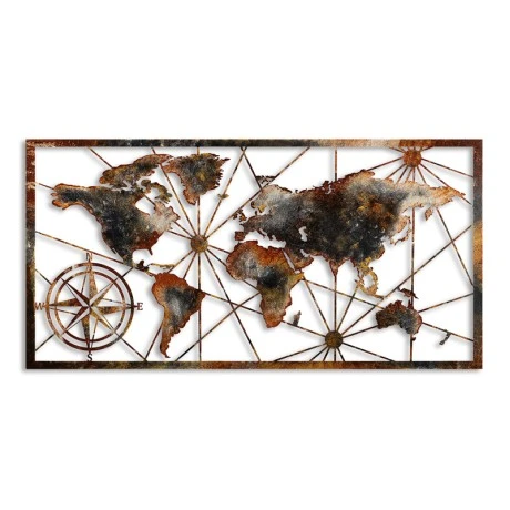 World Map Megapap metal wall art in black - bronze color 120x1.5x60cm.