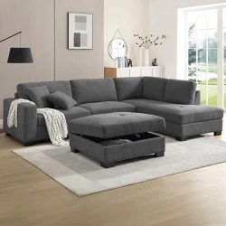 DORNO Right Facing Corner Sofa with Storage Ottoman, Fabric Anthracite DORNO Right Facing Corner Sofa with Storage Ottoman, Fabric Anthracite