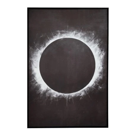 ECLPISE SILVER FOIL PAINTING 83X123CM WITH BLACK FRAME ON PRINTED CANVAS