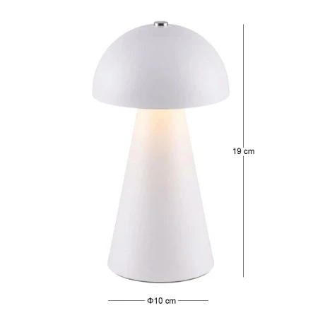 RECHARGEABLE MUSHROOM TABLE LED LIGHT IN WHITE COLOR WITH 3 LIGHTING PROGRAMS 10X10X19CM