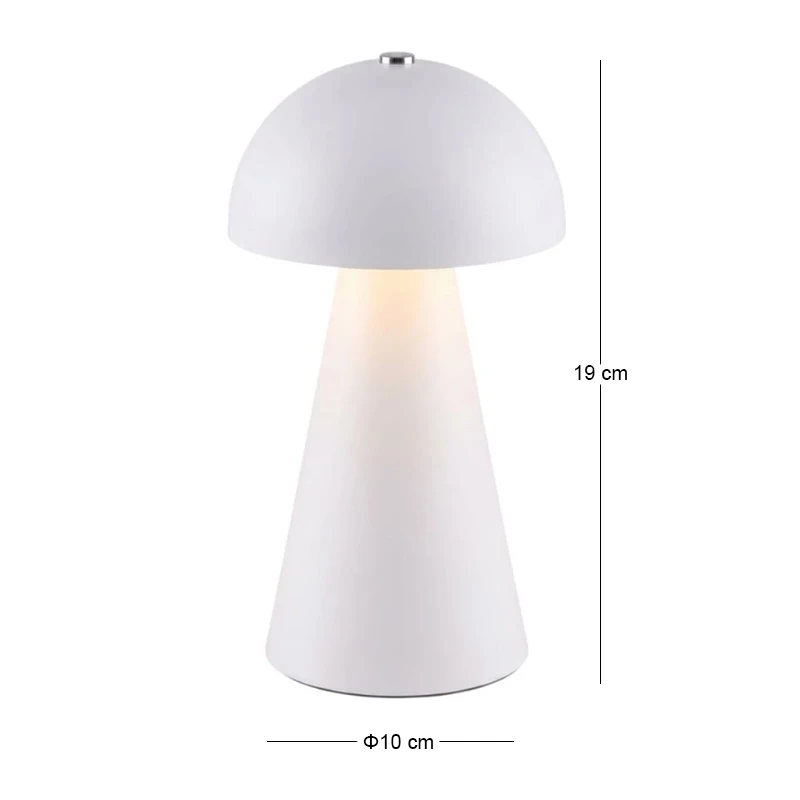 RECHARGEABLE MUSHROOM TABLE LED LIGHT IN WHITE COLOR WITH 3 LIGHTING PROGRAMS 10X10X19CM