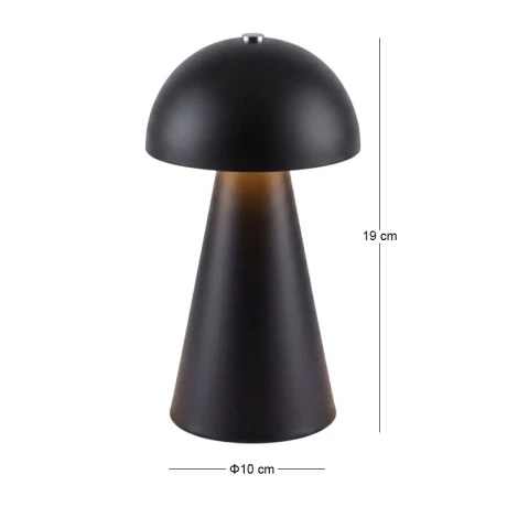 RECHARGEABLE MUSHROOM TABLE LIGHT IN BLACK COLOR WITH 3 LIGHTING PROGRAMS 10X10X19CM