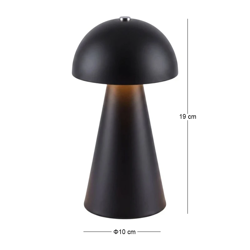 RECHARGEABLE MUSHROOM TABLE LIGHT IN BLACK COLOR WITH 3 LIGHTING PROGRAMS 10X10X19CM