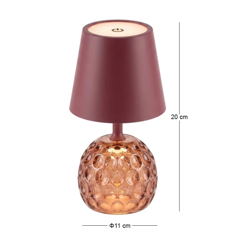 RECHARGEABLE BURGUNDY TABLE LED LIGHT WITH 3 LIGHTING PROGRAMS  D11Χ35.5CM