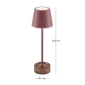 RECHARGEABLE BURGUNDY METAL TABLE LIGHT WITH 3 LIGHTING PROGRAMS  D11Χ35.5CM