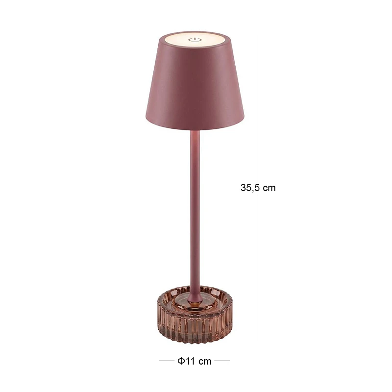 RECHARGEABLE BURGUNDY METAL TABLE LIGHT WITH 3 LIGHTING PROGRAMS  D11Χ35.5CM