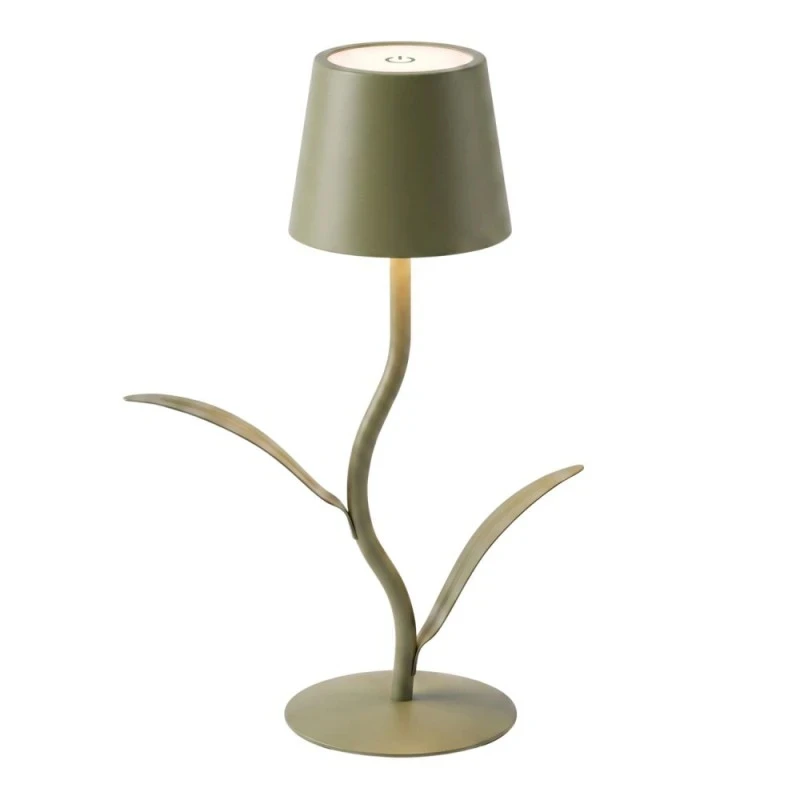 RECHARGEABLE GREEN LED TABLE LIGHT WITH  3 LIGHTING PROGRAMS IN FLOWER SHAPE D10X27CM