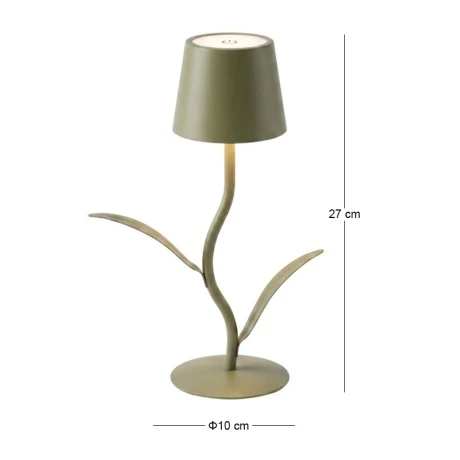RECHARGEABLE GREEN LED TABLE LIGHT WITH  3 LIGHTING PROGRAMS IN FLOWER SHAPE D10X27CM