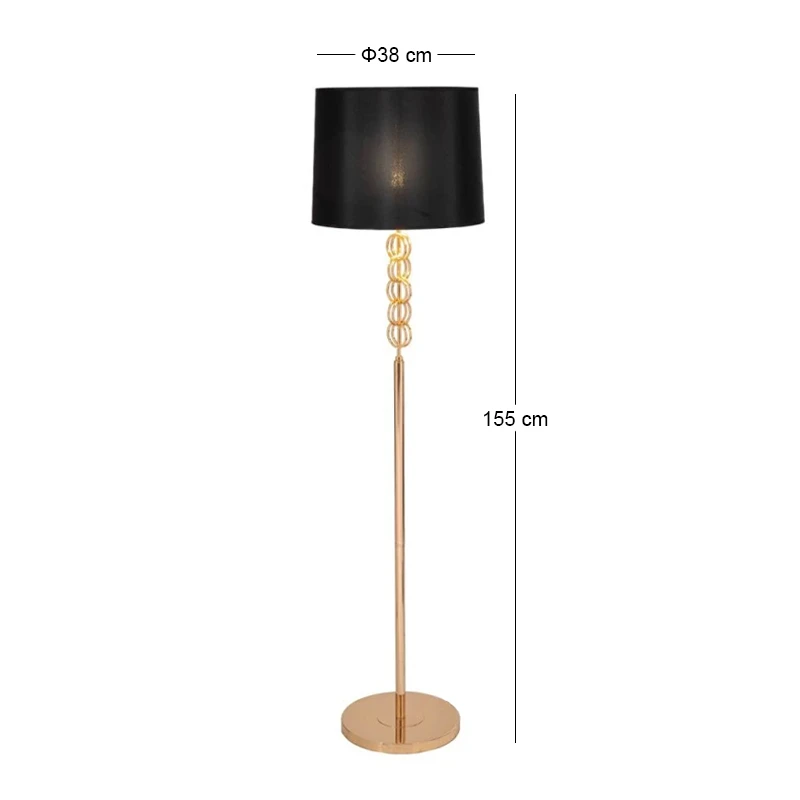 GOLD METAL FLOOR LAMP 38Χ155CM WITH CIRCLES AND BLACK FABRIC SHADE